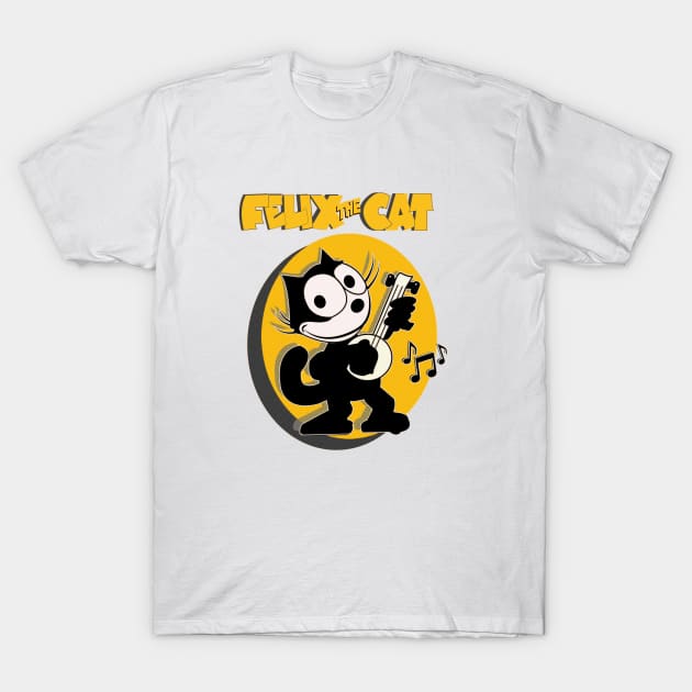 Felix the Cat Plays Banjo Old School Retro Cat Cartoon Art T-Shirt by VogueTime